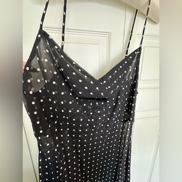Rosamosario 100% Silk Georgette Polka Dot Peignoir Dress and Robe Black & White - Picture 10 of 17